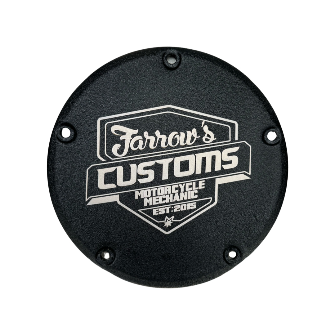 FARROWS CUSTOMS 5-Hole Derby Cover - WRINKLE Black. Fits ’06-'17 Dyna, '07-'18 Softail (except FLSB) and ’07-'15 Touring and Trike