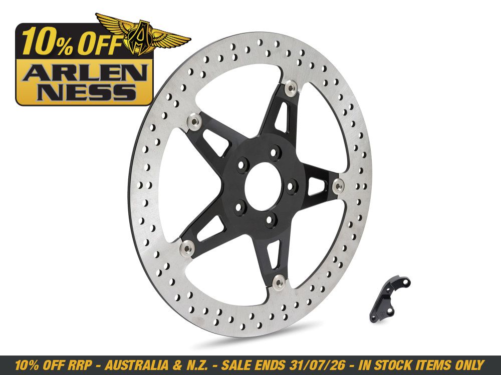 Arlen Ness 14in. Left Hand Front Big Brake Disc Rotor. Fits FXDR 2019-2020, Touring 2008-2013 & 2018-2023 'Special' Models with Hub Mounted Disc