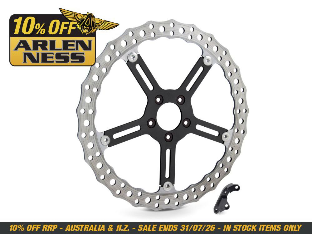 Arlen Ness 15in. Left Hand Front Jagged Big Brake Disc Rotor. Fits Softail 2000-2014 & Dyna 2000-2005.