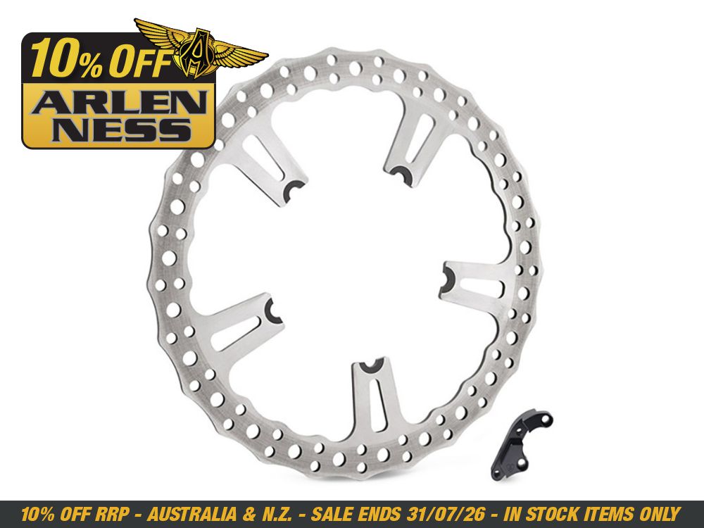 Arlen Ness 15in. Left Hand Front Jagged Big Brake Disc Rotor. Fits Dyna 2006-2017 with OEM Cast Wheel.