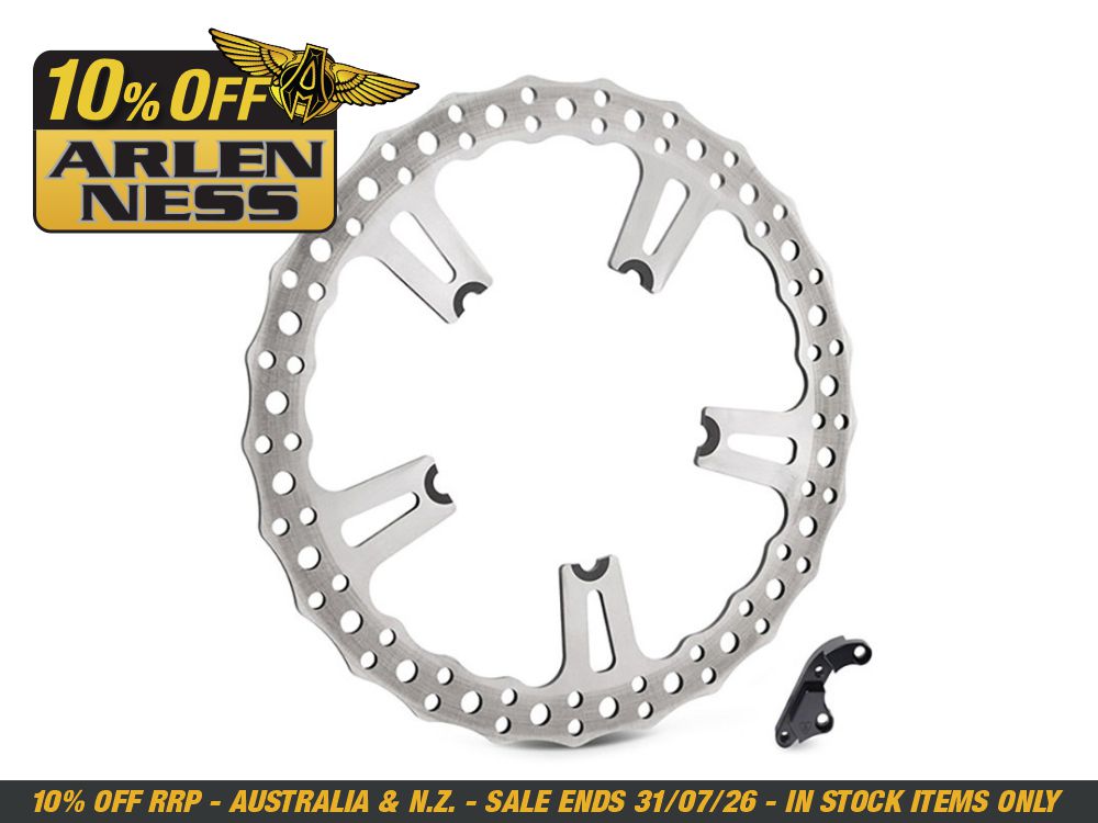 Arlen Ness 15in. Right Hand Front Jagged Big Brake Disc Rotor. Fits Dyna 2006-2017 with OEM Cast Wheel.