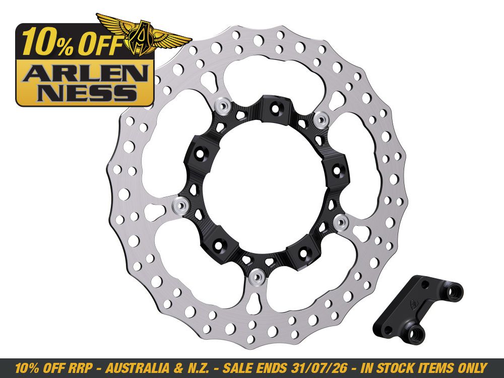 Arlen Ness 14in. Left Hand Front Jagged Big Brake Disc Rotor - Black. Fits Most Touring 2008-2024
