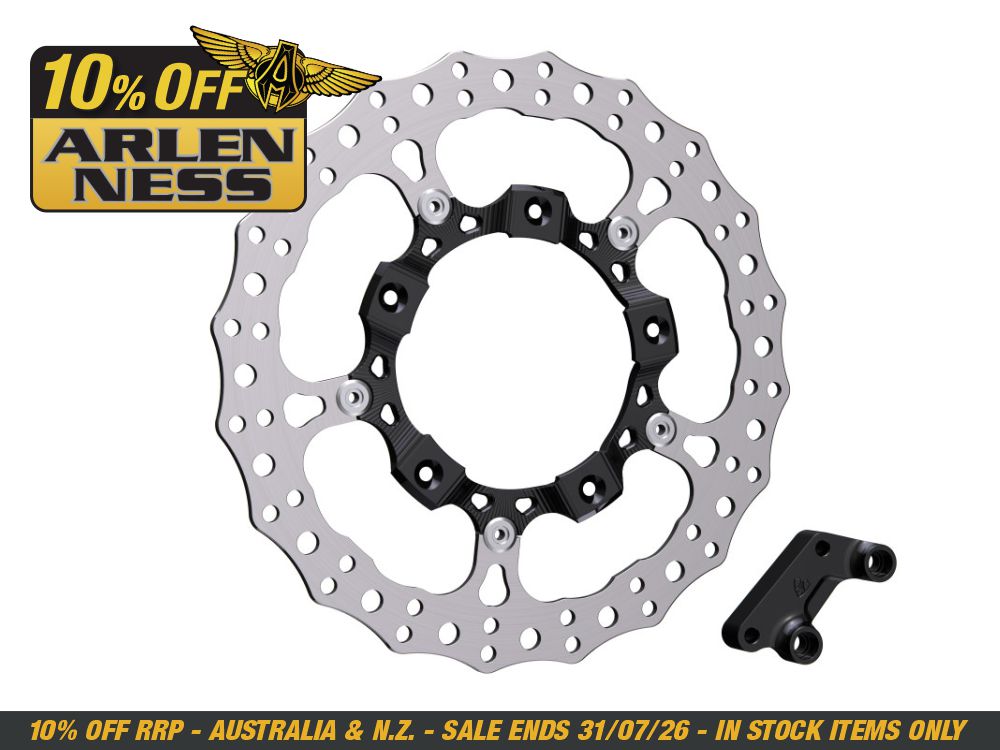 Arlen Ness 14in. Right Hand Front Jagged Big Brake Disc Rotor - Black. Fits Most Touring 2008-2024